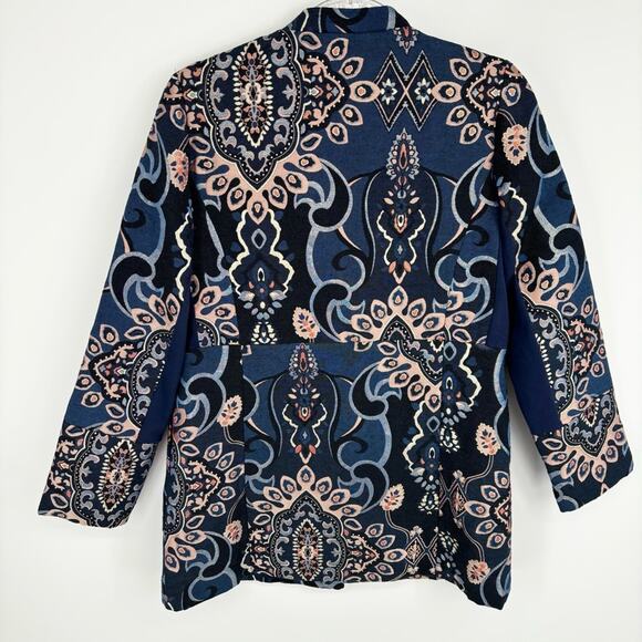 Chico’s Jacquard Jacket Size Small Metallic Thread Embroidered Gold Brocade - Picture 15 of 16